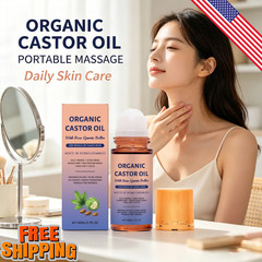 1~3pcs Organic Golden Castor Oil Roll-On with Rose Quartz for Skin,Hair&Wrinkle