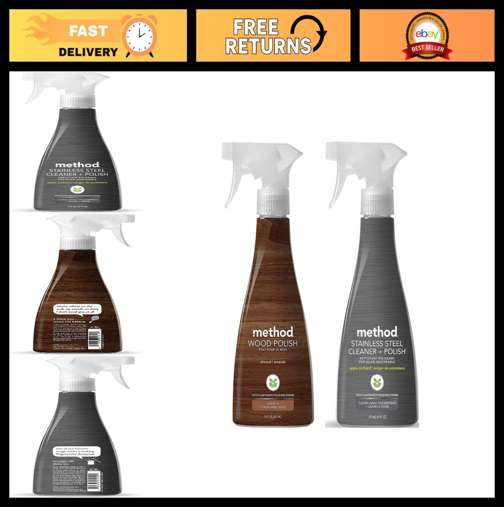 Stainless Steel Cleaner & Polish + Wood Polish Bundle – 14 oz Each, 2 Pack