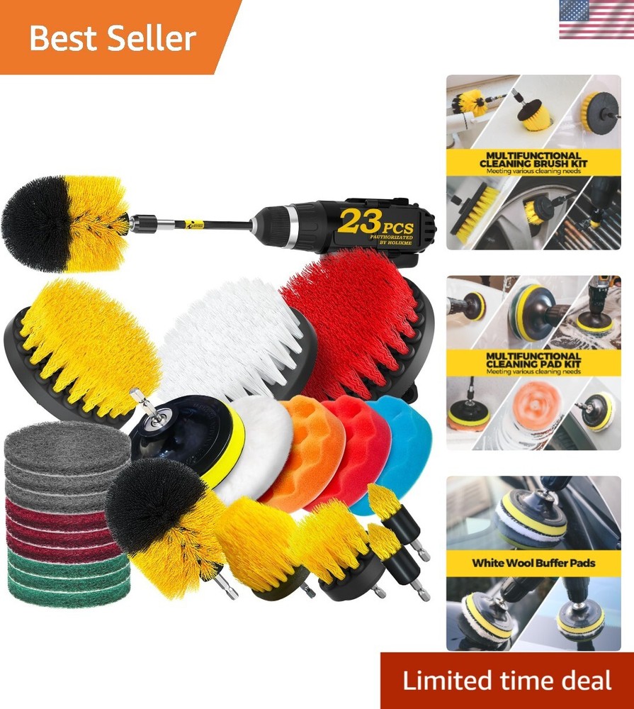 Versatile 23-Pack Drill Brush Set with Sponge & Wool Pads for Effective Cleaning
