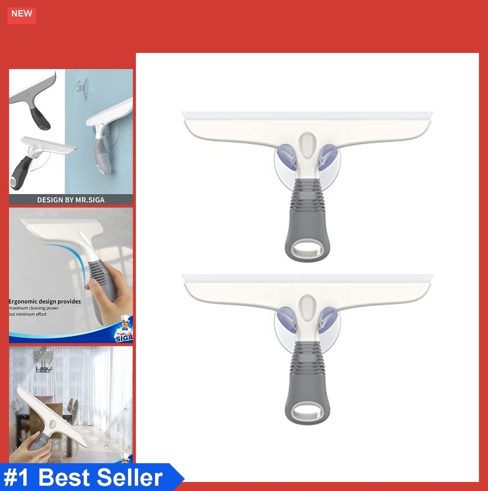 Silicone Squeegee for Shower Doors 10 Inch 2 Pack White Gray Streak Free Glass