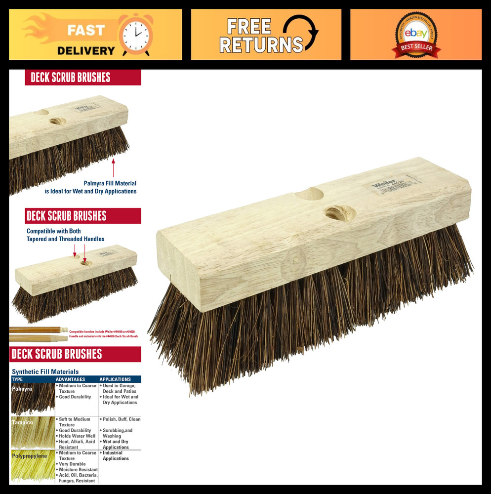 Heavy Duty Deck Scrub Brush – Natural Palmyra Bristles for Wood, Concrete & Roug