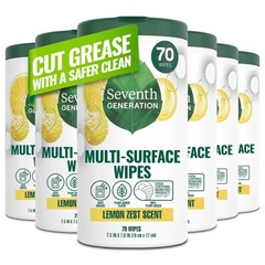 All-Purpose Cleaning Wipes, Lemon Zest Scent, 100% Essential Oils, 70 Count, Pac