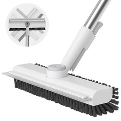 3-in-1 Floor Scrub Brush with Long Handle, Rotating Head & Squeegee – Dual-Sided