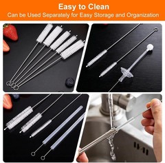 Straw Cleaner Brush Set 10 Pack, 8 Inch Extra Long Reusable Straw Cleaning Br…