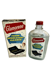 Vtg 1953 Glamorene Foam Upholstery Cleaner 1 Pint Glass Bottle 90% Full w Box