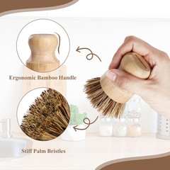 Bamboo Dish Brush Set,4 Pack Kitchen Palm Pot Brush with Union Fiber, Natural Ba