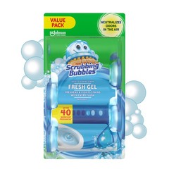 Bubbles Fresh Gel Toilet Cleaning Stamp, Rain Shower, Dispenser with 4 Refills