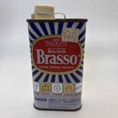 Vintage BRASSO Metal Polish 8 Fl. Oz Tin For Brass Copper Chrome 50% Full PROP