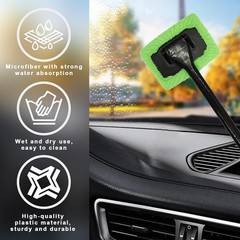 Ultimate Streak-Free Car Window Cleaning Tool with 4 Washable Microfiber Pads