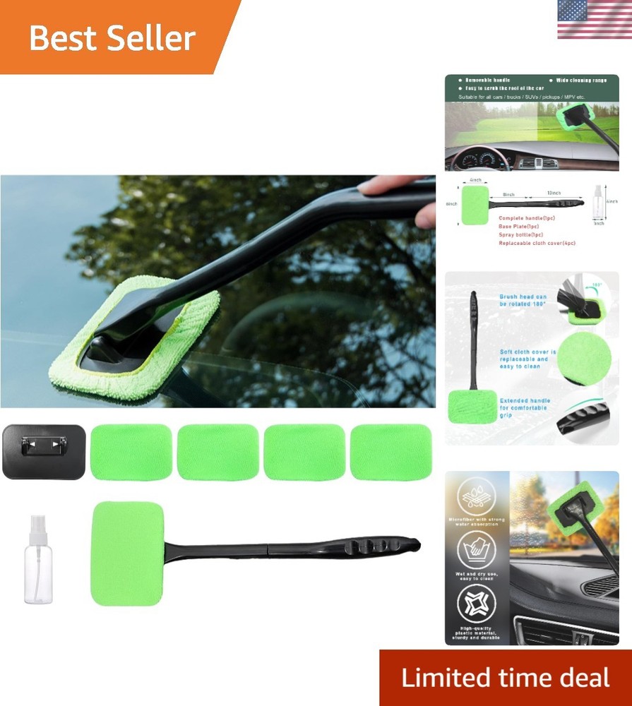 Ultimate Streak-Free Car Window Cleaning Tool with 4 Washable Microfiber Pads