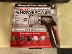 Horsepower Scrubber, Waterproof, Electric Power, Spins 350 RPM, 5 Brush Heads.