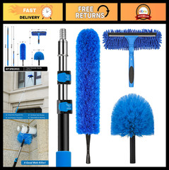 20ft High Reach Duster Kit – Telescoping Pole, Cobweb Brush, Window Squeegee & F