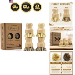 4 Pack Bamboo Dish Brush Set, Natural Palm Dish Scrubber for Pots and Vegetab…