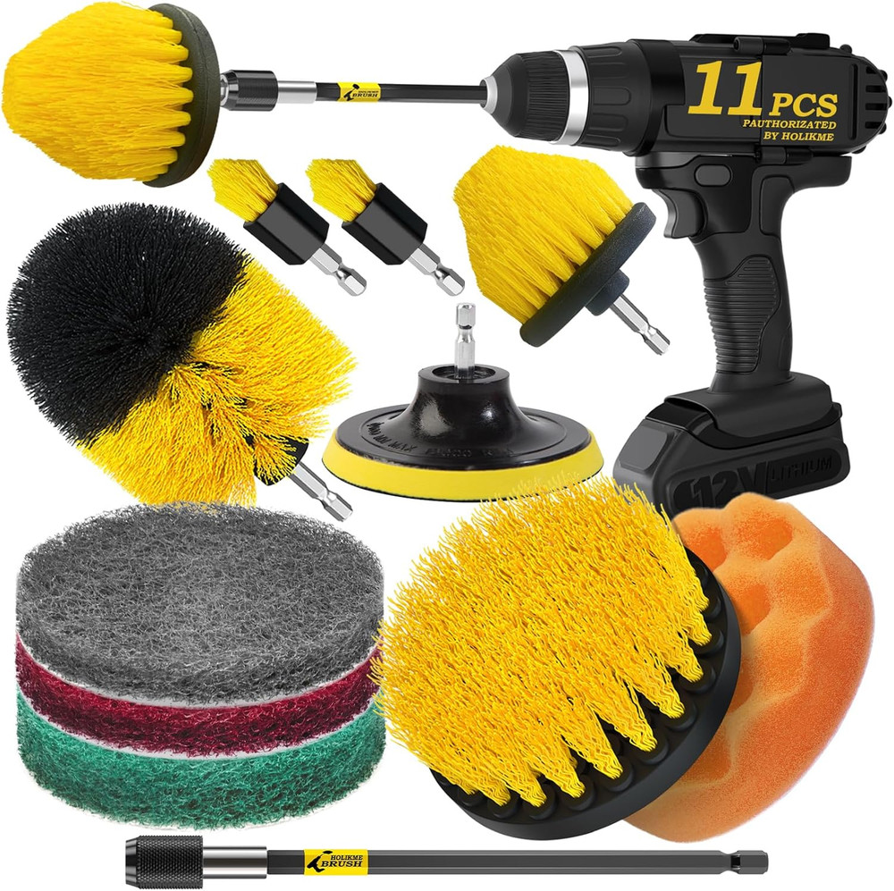 11 Piece Drill Brush Attachment Set Scouring Pads Power Scrubber Brush Scrub Pad