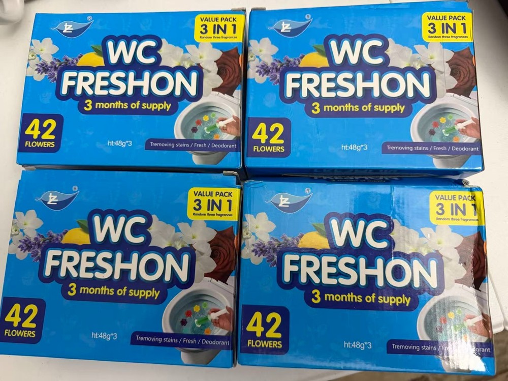 4 Packs Toilet Gel Freshon Set, 42 Flower Design 3 in 1 Value Pack w Dispenser