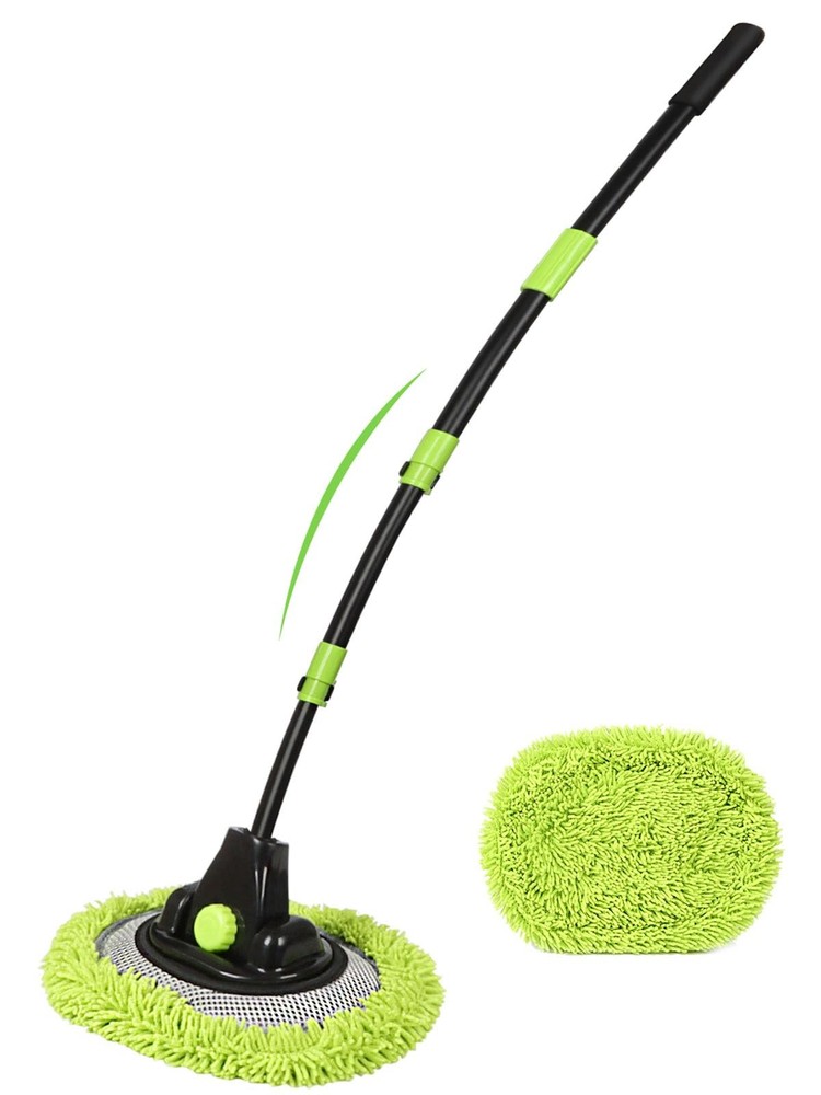 4 Sections Car Wash Brush with 15° Curved Aluminum Alloy Long Handle Telescopic