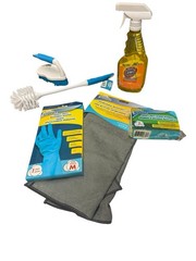 Heavy Duty Home Cleaning Kit Bundle Scrub Brush Gloves Microfiber Sponge Spray