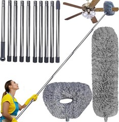 20 Ft+ High Grey Cobweb Duster with 3-14 ft Extension Pole, Webster Cobweb