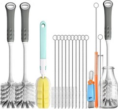 14 Pcs Bottle Brush Cleaner Set Long Handle Bottle Brushes Sponge Brushes 3-in-1