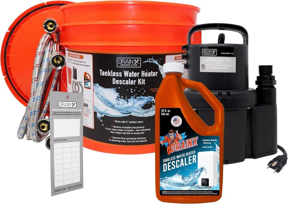 Tankless Water Heater Flushing Kit, Eco-safe Liquid Descaler and 1/6HP Pump