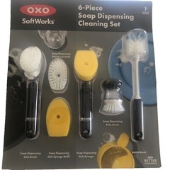 New OXO Softworks Goodgrips 6 Piece Soap Dispensing Cleaning Set Dish Brush