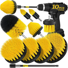 10 Piece Drill Brush Attachment Set Power Scrubber Yellow Extension (64