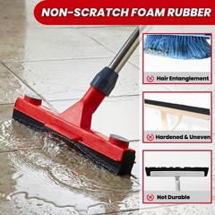 Floor Squeegee with 2 Replaceable Heads – 17” EVA Foam Blade for Uneven Surf…