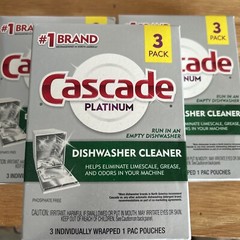 3 Boxes New Cascade PLATINUM DISHWASHER CLEANER 3-ct Per Box