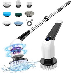 Electric rotating cleaning brush, IPX7 waterproof rating, extended handle.