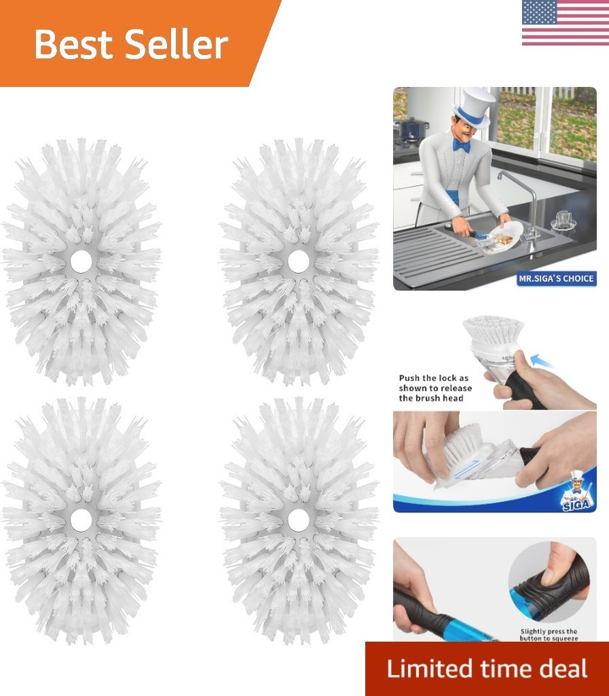 4 Pack Nylon Brush Refills for Soap Dispensing Dish Brush – White & Reliable
