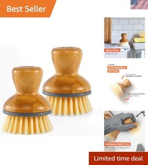 Eco-Friendly Bamboo Dish Brush 2-Pack for Family Safe Kitchen Cleaning – Gray