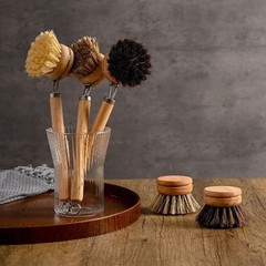 Bamboo Dish Brush with Handle, 1 Sturdy Wooden Handle with 3 Natural Bristle …
