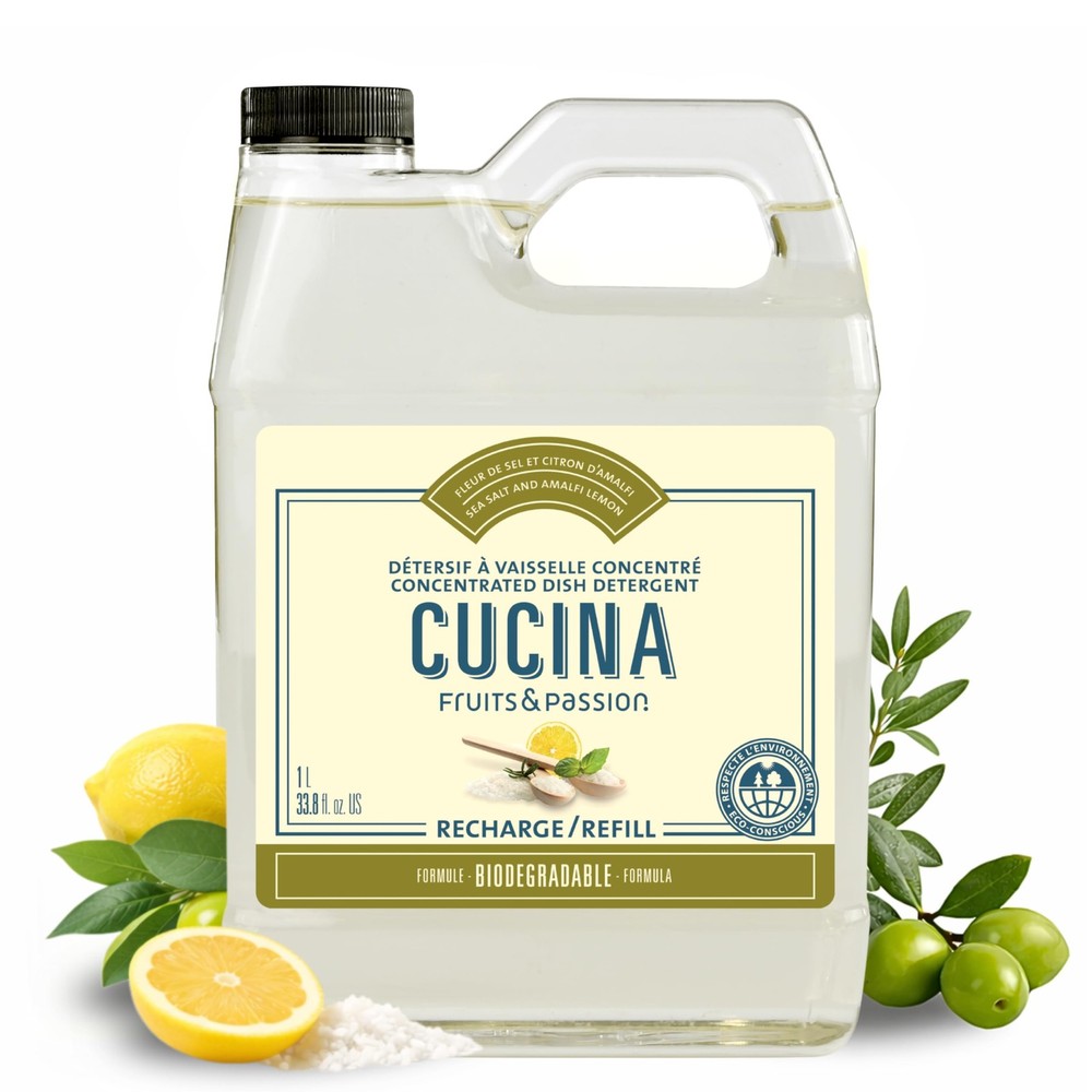 Fruits & Passion Cucina Dish Detergent Refill Sea Salt and Amalfi Lemon, 33.8 oz