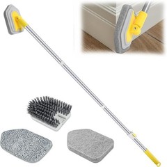 Baseboard Cleaner Tool with Long Handle 3 Reusable Cleaning Brush Pads, 52’’ …