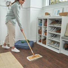 Harper Microfiber Flat Mop Bamboo Handle Hanging Loop Refill Pad 12.8 in. Wide