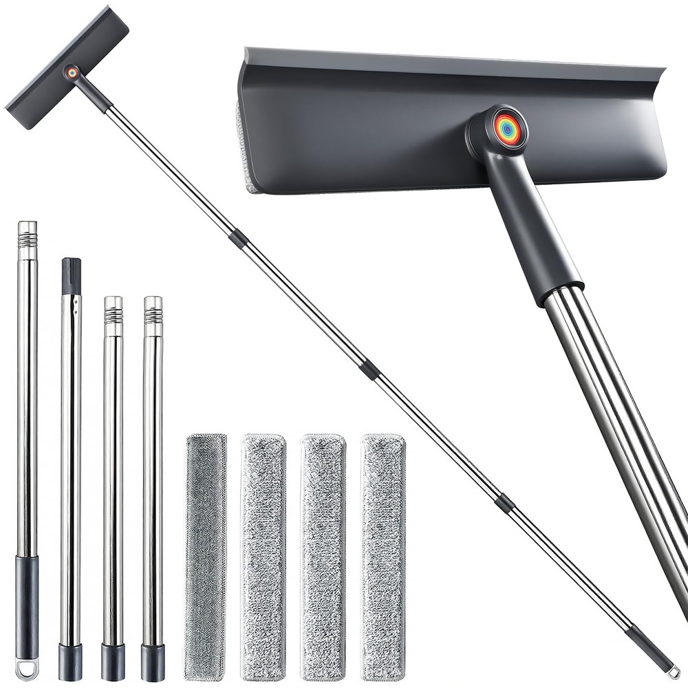 3-in-1 Window Squeegee for Home – 60″ Window Cleaning Kit with 3 Microfiber C…