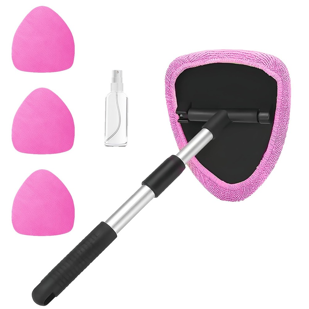 Car Window Cleaner Kit with Extendable Handle, Microfiber Cloth, Spray Bottle
