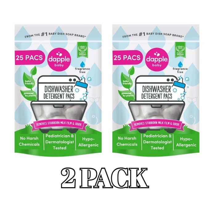 Dapple Baby Dishwasher Pacs, Hypoallergenic Dishwasher Pods 50 count (25 x 2)