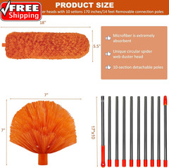 20 Feet High Reach Duster Kit with 2-14 Ft Extension Pole, Cobweb & Corner Brush