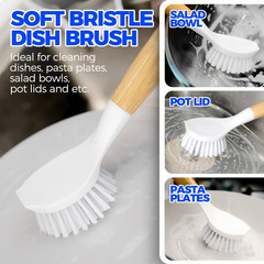 Holikme 3 Pack Dish Brush Set with Bamboo Handle, Kitchen Brushes for Cleaning P