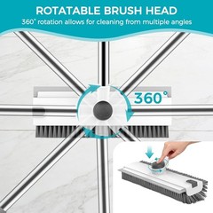 Floor Scrub Brush with 54in Adjustable Long Handle, Grey&White | 3 in 1 Floor…