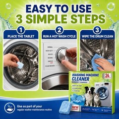 Enzyme Washing Machine Cleaner Tablets Pet Odor Hair Remover 24 Count HE Washer