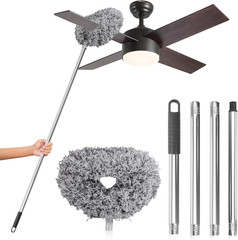 Ceiling Fan Cleaner Duster Reusable Microfiber With 13-48” Extension Pole Grey