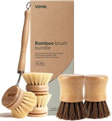 Eco-Friendly Dish Brush Set – Bamboo Scrub Brush & 3 Replacement Heads, Zero-Was