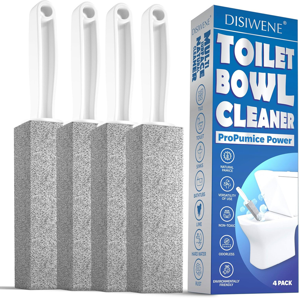 Pumice Cleaning Stone with Handle Hard Water Ring Remover Toilet Bowl 4 Pack