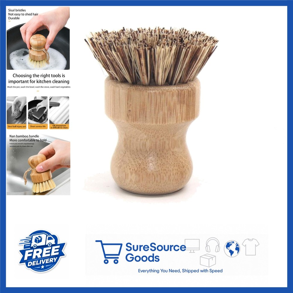 Eco-Friendly Bamboo Round Scrub Brush for Household Cleaning and Vegetables