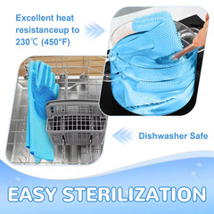 Magic Silicone Scrubber Gloves 2-in-1 Reusable Dishwashing Kitchen Bathroom Blue