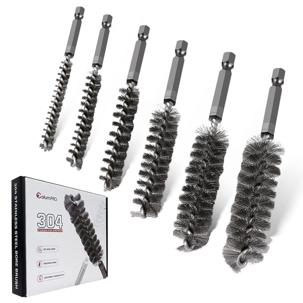 6PCS 304 Stainless Steel Bore Brush Copper Pipe Cleaner Twisted Wire Drill Brush