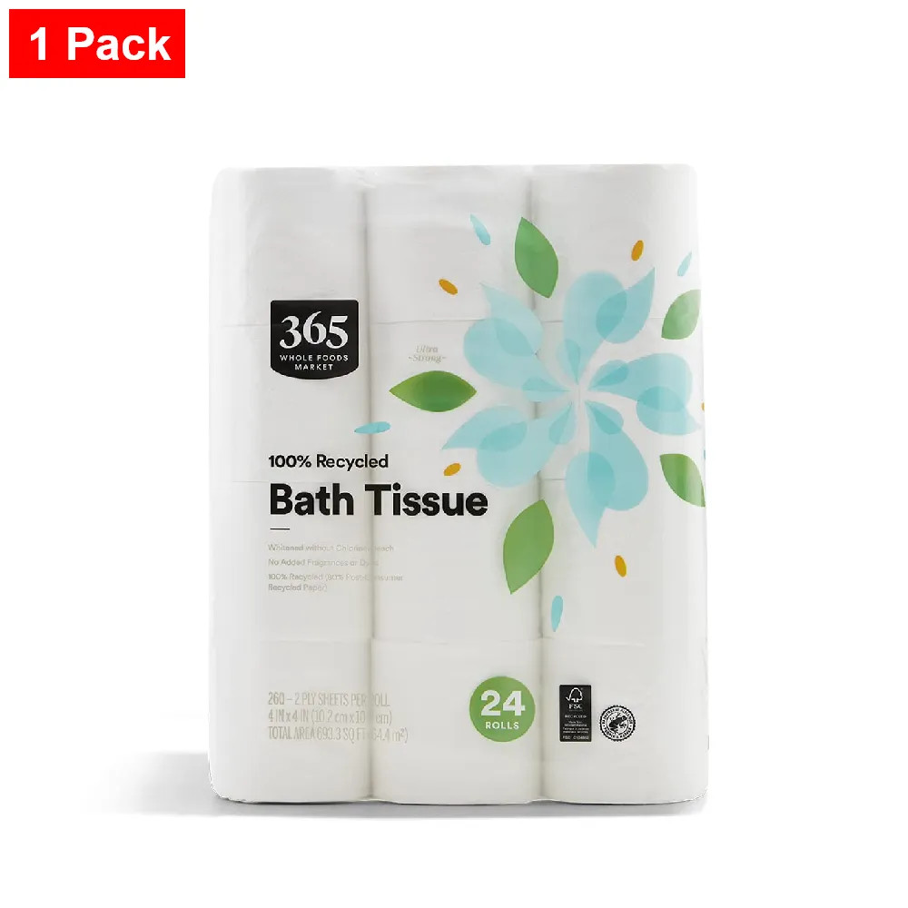 365 By WFM, 100% Recycled Bath Tissue, 260 Sheets Per Roll, 24 Count – 1 Pack