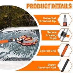 12FT Car Wash Brush Kit Long Handle, Soft Bristles, Mop, Squeegee & Mitt